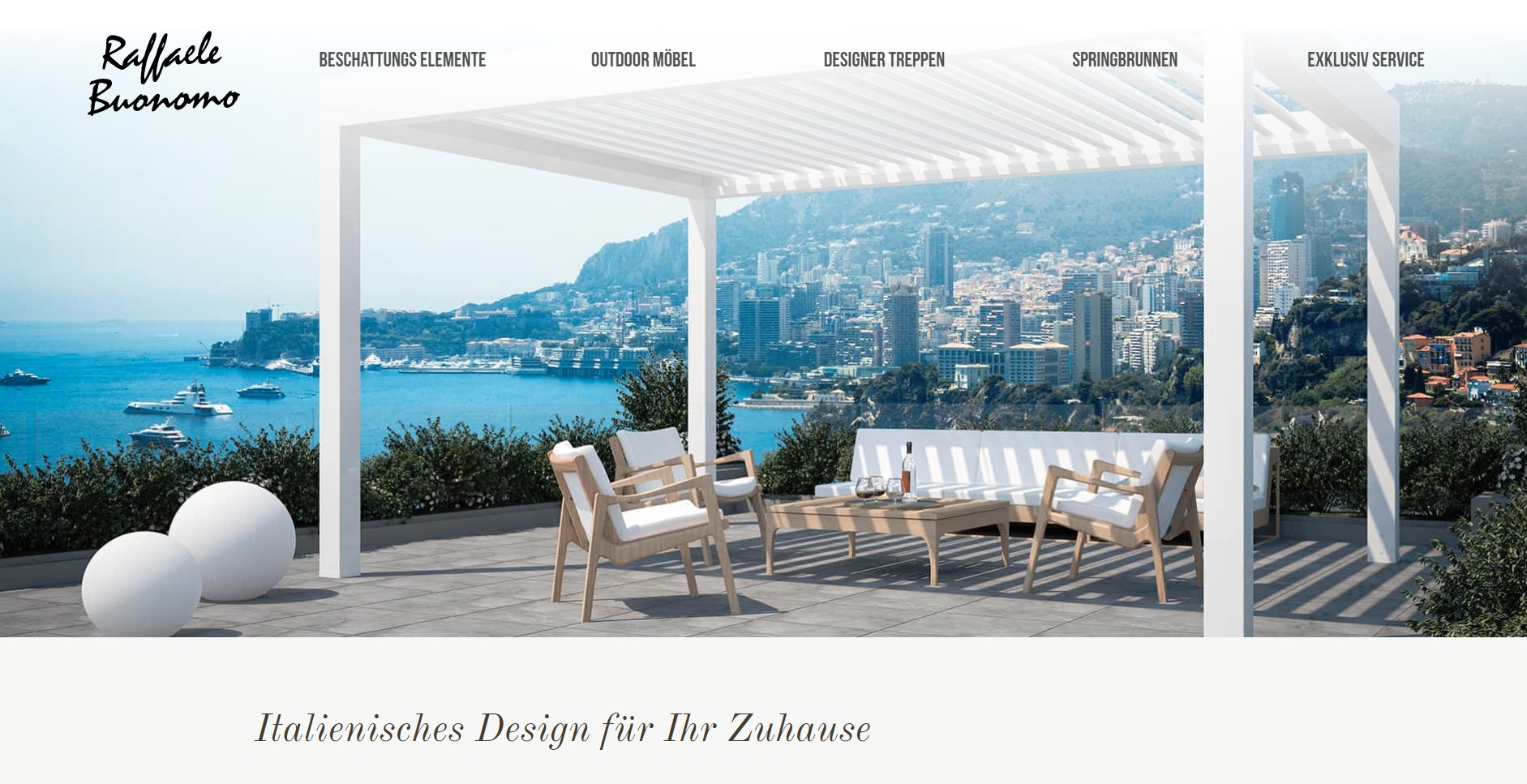 Die Startseite der Raffaele-Buonomo Website besticht durch einen herrlich sommerlichen Ersteindruck